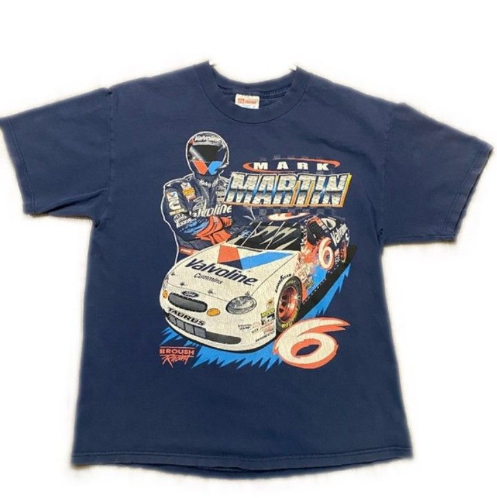 Vintage 99 Mark Martin Powered by Steel Nascar Tee Navy Blue Large TLX-237978